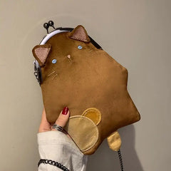 Shoulder Bags Women Vintage Cartoon PU Leather Chain Cross-body Handbag