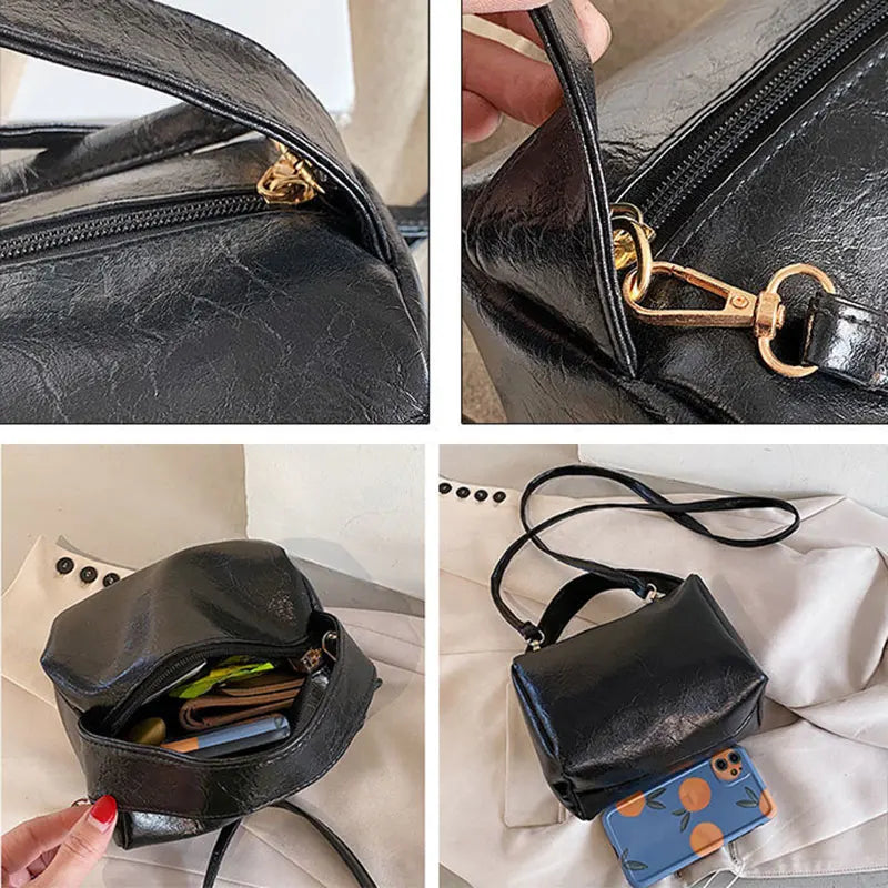Vintage PU Leather Shoulder Bags Women Retro Crossbody Handle Office Ladies
