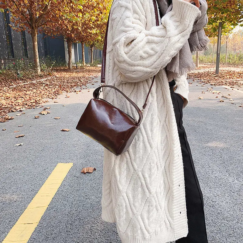 Vintage PU Leather Shoulder Bags Women Retro Crossbody Handle Office Ladies
