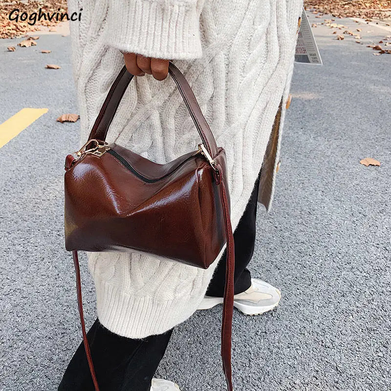 Vintage PU Leather Shoulder Bags Women Retro Crossbody Handle Office Ladies