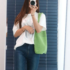 Women Wool Knitted Shoulder Bag Large Capacity Tote Eco Portable Vintage