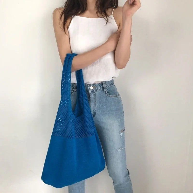 Women Wool Knitted Shoulder Bag Large Capacity Tote Eco Portable Vintage