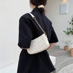 Women Straw Shoulder Bag Zipper Knitting Style Handbag