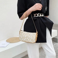 Women Straw Shoulder Bag Zipper Knitting Style Handbag