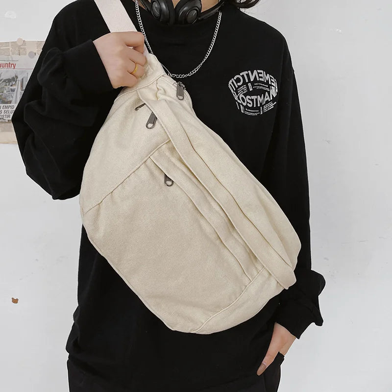 Canvas Shoulder Messenger Bag for Girls Large Capacity Crossbody Chest Bag