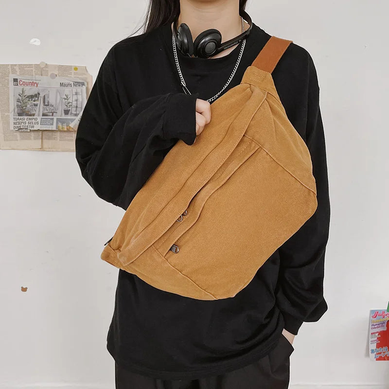 Canvas Shoulder Messenger Bag for Girls Large Capacity Crossbody Chest Bag