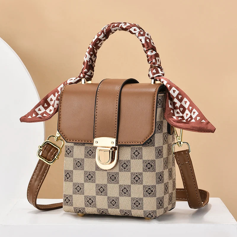Silk Scarf Decorated Women's Crossbody Shoulder Bag