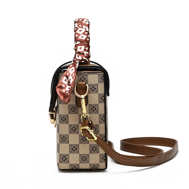 Silk Scarf Decorated Women's Crossbody Shoulder Bag