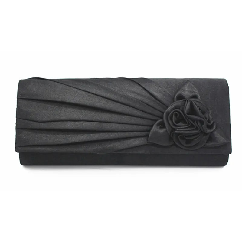 Silk Women Evening Party Bags Clutch Bag Flower With Chain Small Shoulder Handba