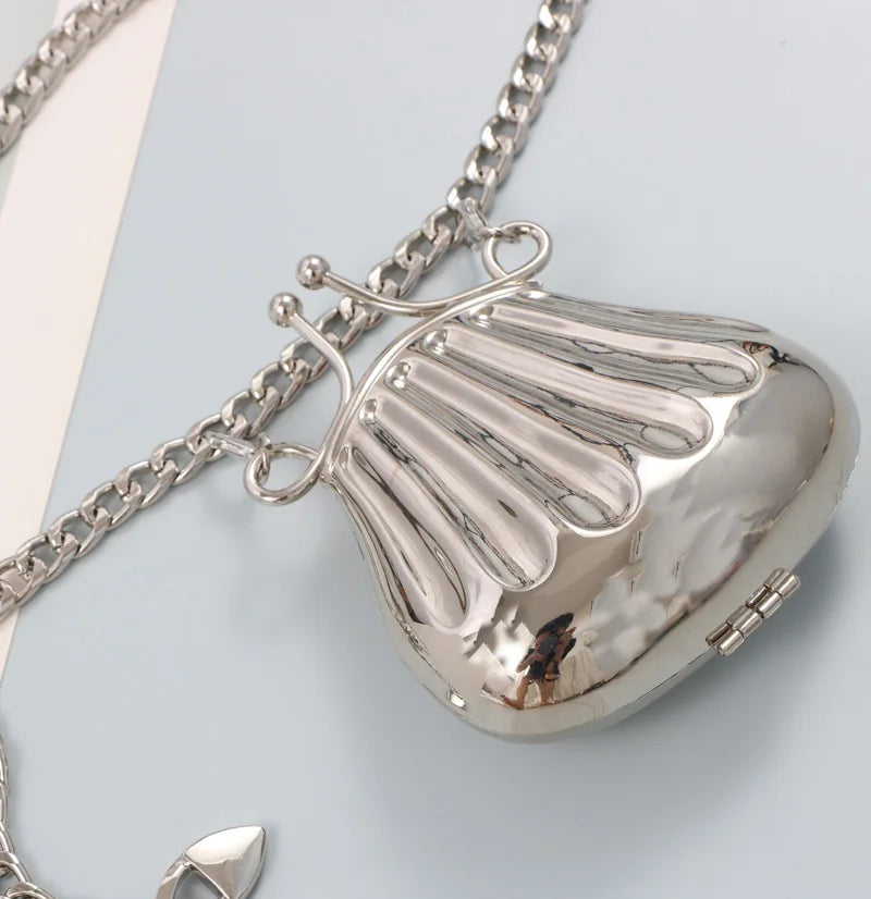 Metallic Chain Waist Belt with Coin Bag Shell Women Chest Bag