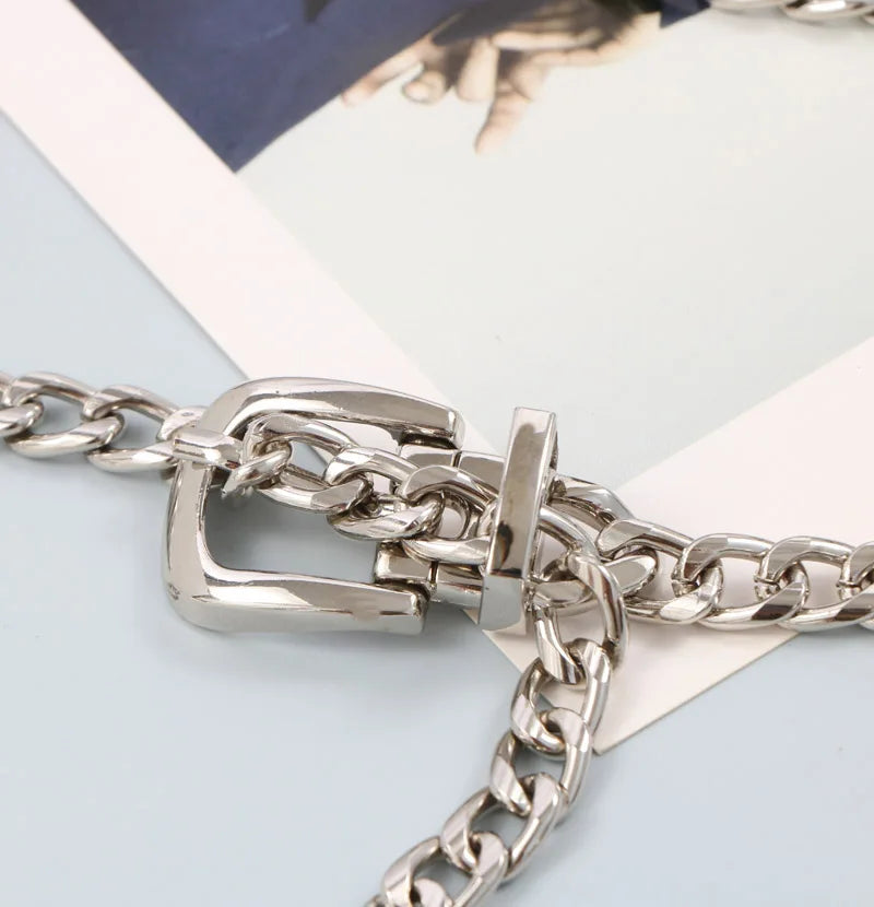 Metallic Chain Waist Belt with Coin Bag Shell Women Chest Bag