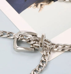 Metallic Chain Waist Belt with Coin Bag Shell Women Chest Bag