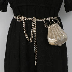 Metallic Chain Waist Belt with Coin Bag Shell Women Chest Bag