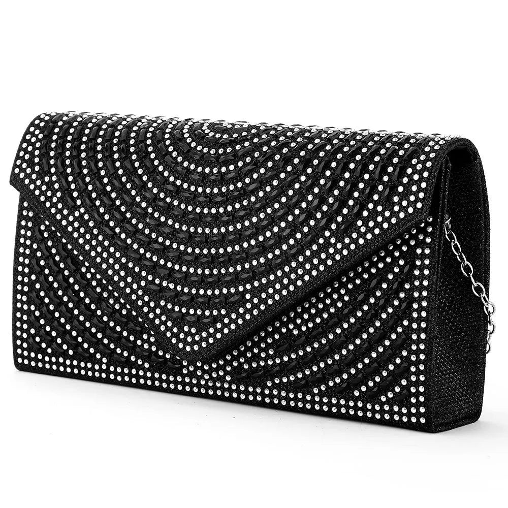 Silver Champagne Envelope Bag Rhinestone Studded Purse