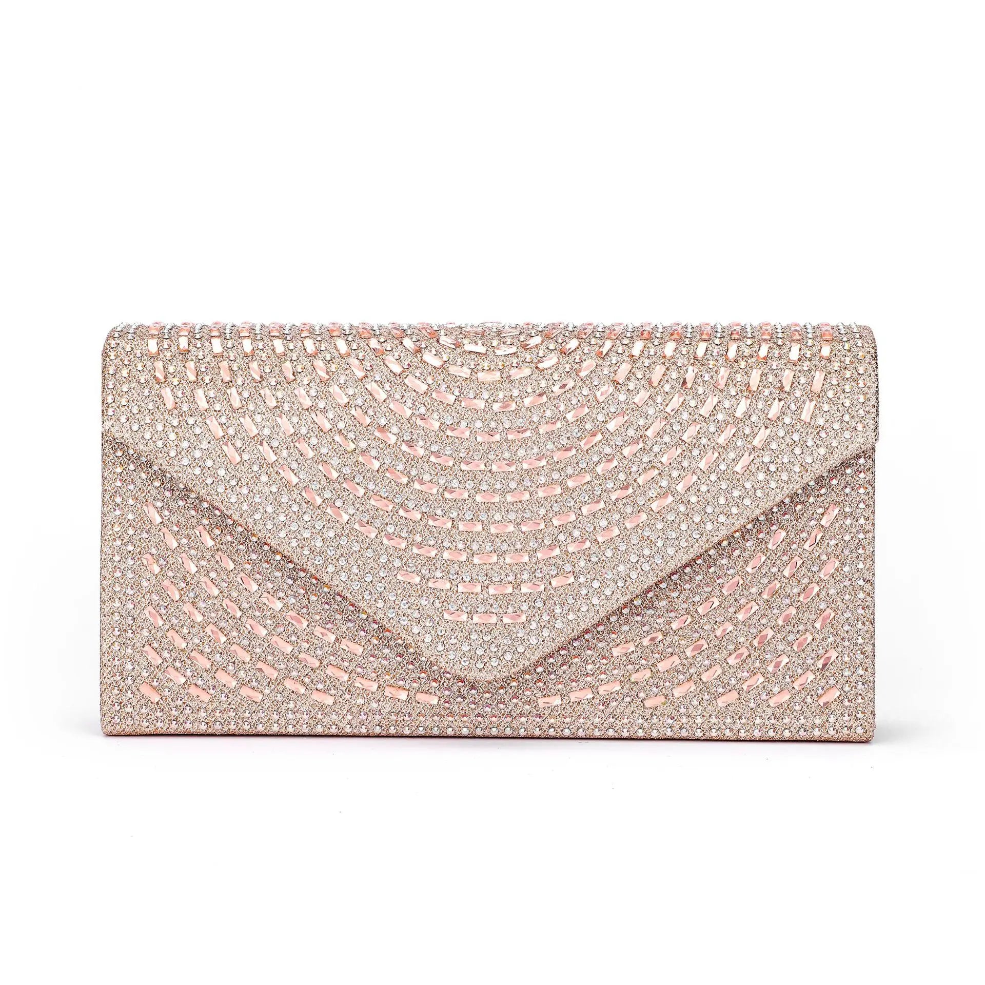 Silver Champagne Envelope Bag Rhinestone Studded Purse