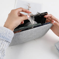 Silver Clutch Bags Womens High Wedding Purse Leaf Shape Hasp Phone Crossbody Bag
