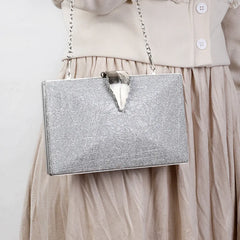 Silver Clutch Bags Womens High Wedding Purse Leaf Shape Hasp Phone Crossbody Bag