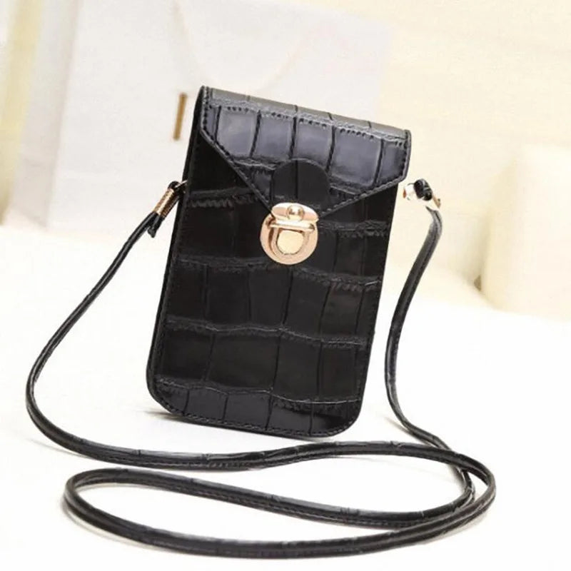 Silver Crocodile Leather Phone Mini Bag Clutch Purse