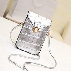 Silver Crocodile Leather Phone Mini Bag Clutch Purse