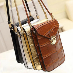 Silver Crocodile Leather Phone Mini Bag Clutch Purse