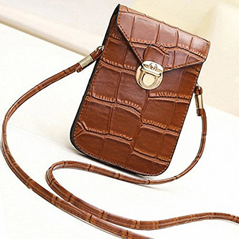 Silver Crocodile Leather Phone Mini Bag Clutch Purse