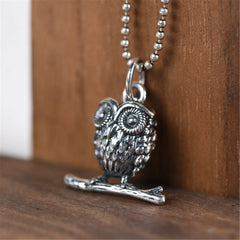 Sterling Silver Owl Pendant Small Animal Bird Necklace