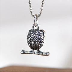 Sterling Silver Owl Pendant Small Animal Bird Necklace