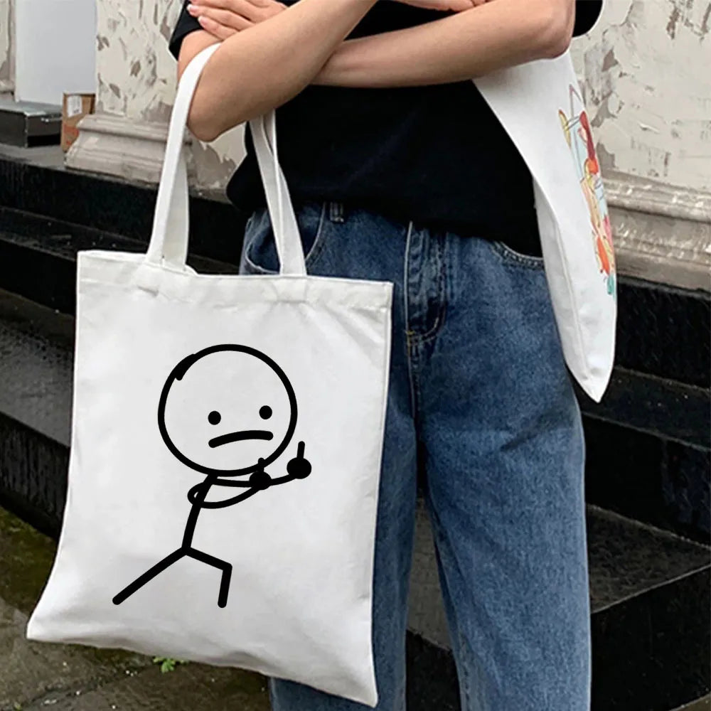 Funny Couple Line Art Stick Figures Women Eco Shoulder Reusable Totes