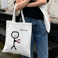 Funny Couple Line Art Stick Figures Women Eco Shoulder Reusable Totes