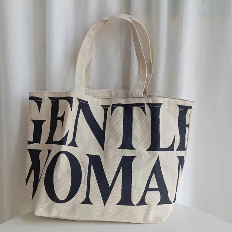 Letter Canvas Shoulder Shopping Bag High Capacity Women's Bags