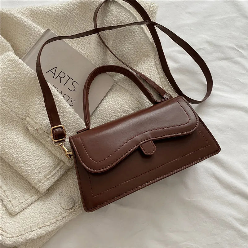 Solid Pu Leather Women Shoulder Bag Flap Crossbody Bag Small Top Handle Bags