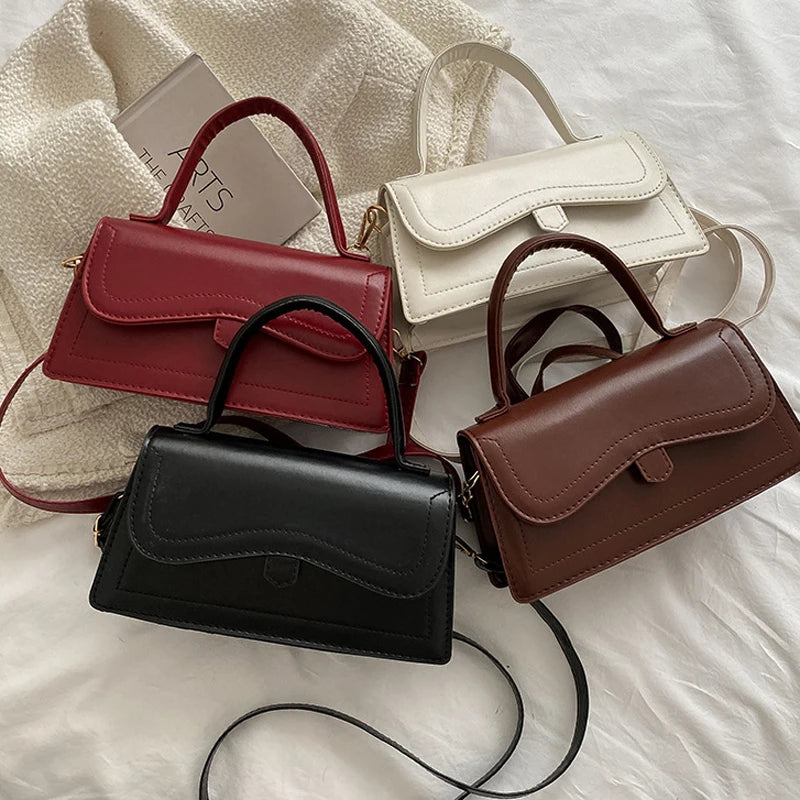 Solid Pu Leather Women Shoulder Bag Flap Crossbody Bag Small Top Handle Bags