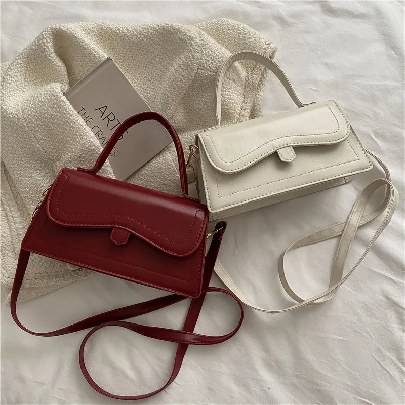 Solid Pu Leather Women Shoulder Bag Flap Crossbody Bag Small Top Handle Bags