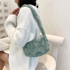 Soft Plush Hobo Shoulder Bag Winter Furry Clutch Purse Handbag