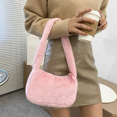 Plush Hobos Shoulder Bags Winter Furry Ladies Clutch