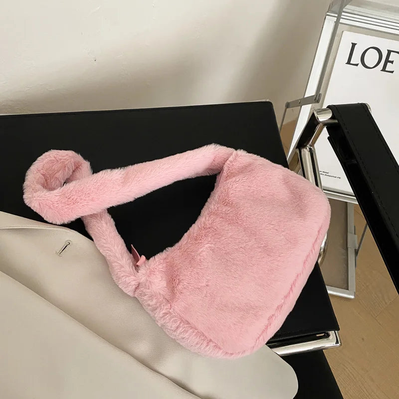 Plush Hobos Shoulder Bags Winter Furry Ladies Clutch