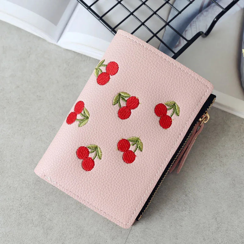 Women's Cherry Embroidery PU Leather Wallet