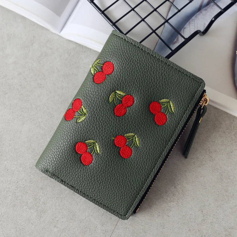 Women's Cherry Embroidery PU Leather Wallet