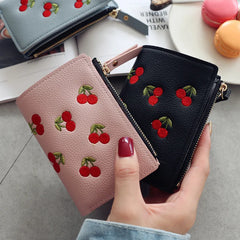 Women's Cherry Embroidery PU Leather Wallet