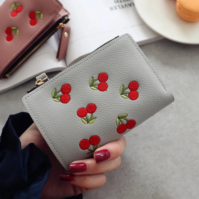 Women's Cherry Embroidery PU Leather Wallet