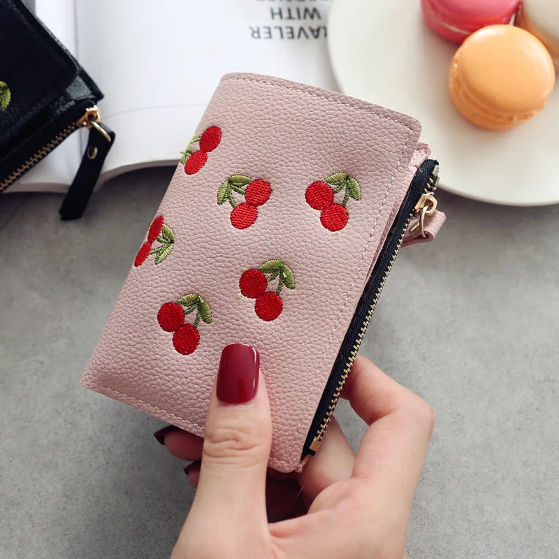 Women's Cherry Embroidery PU Leather Wallet