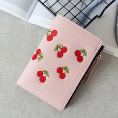 Women's Cherry Embroidery PU Leather Wallet