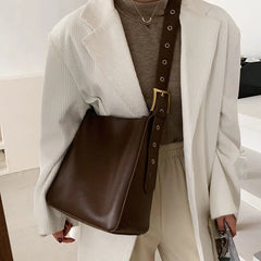 Vintage PU Leather Shoulder Bag for Women Casual Large Capacity Crossbody Bags