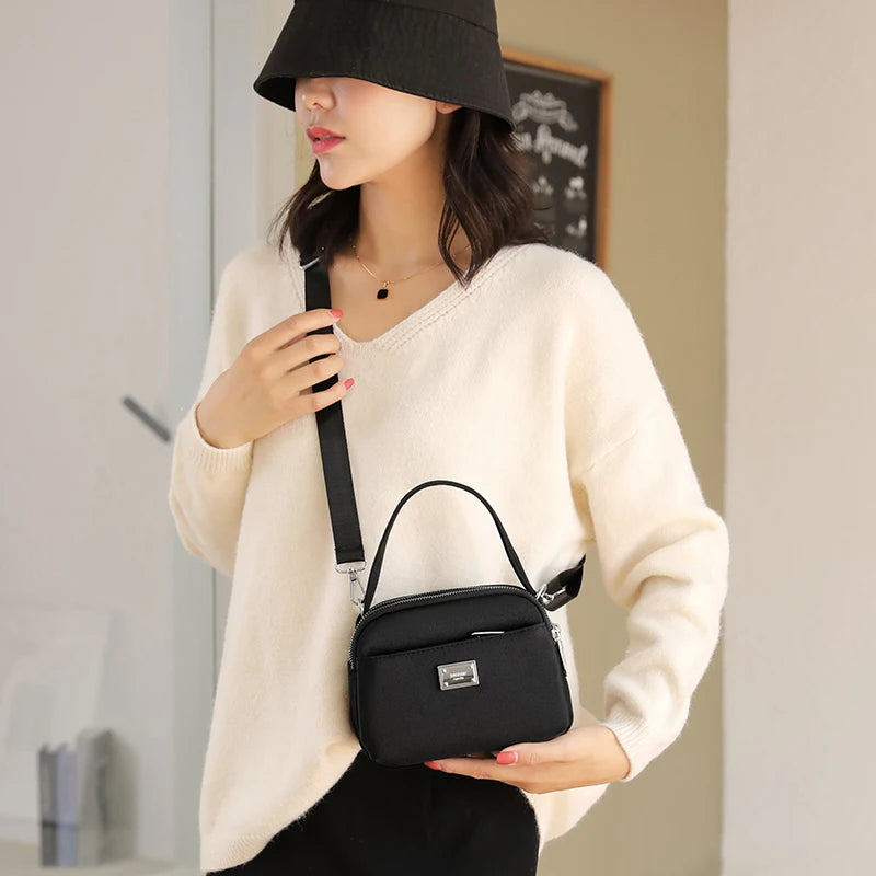 Solid Series Small Satchel Lightweight Soft Nylon Waterproof Fabric Handbags Wom