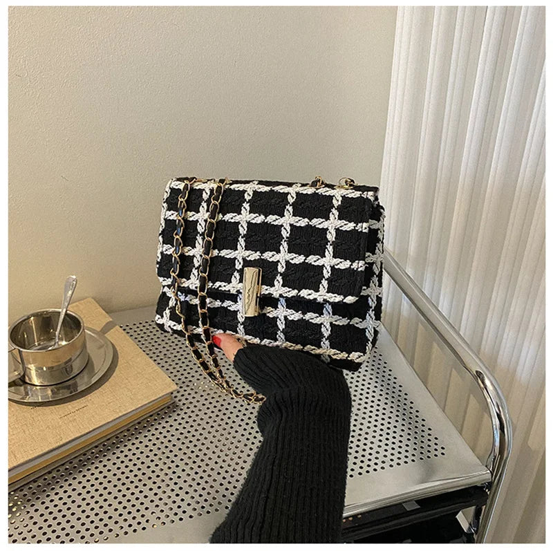 Small Plaid Handbag Flap Shoulder Bag Women Armpit Purse Clutch