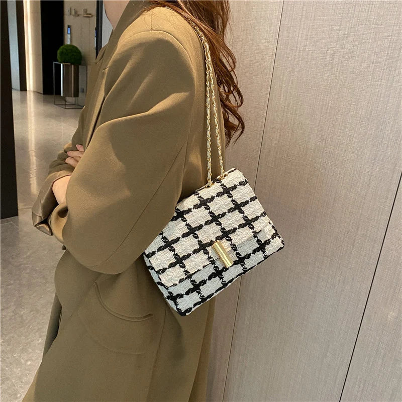 Small Plaid Handbag Flap Shoulder Bag Women Armpit Purse Clutch
