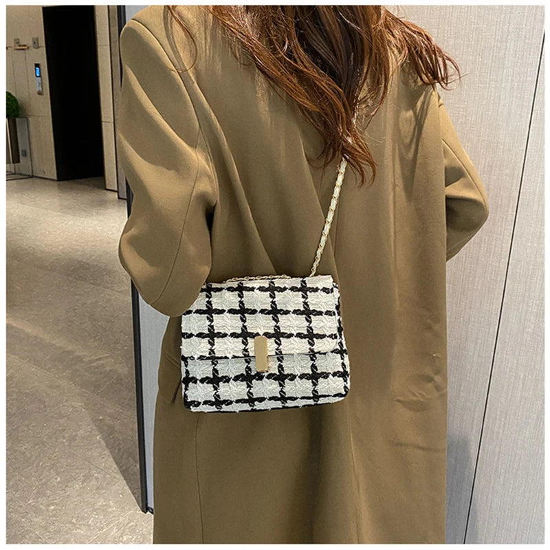 Small Plaid Handbag Flap Shoulder Bag Women Armpit Purse Clutch