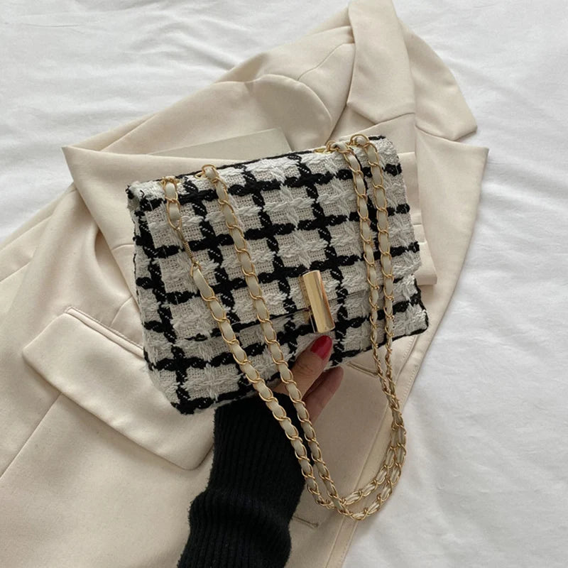 Small Plaid Handbag Flap Shoulder Bag Women Armpit Purse Clutch