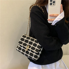 Small Plaid Handbag Flap Shoulder Bag Women Armpit Purse Clutch