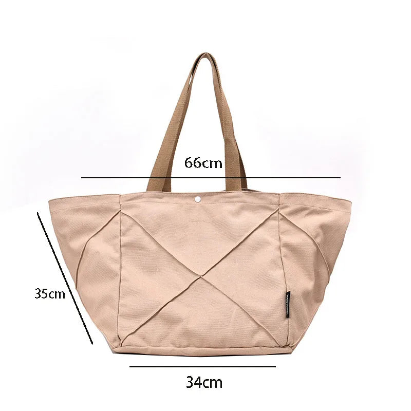 Canvas Shoulder Bag Ladies Street Tote Bag Solid Color Shopping Bag